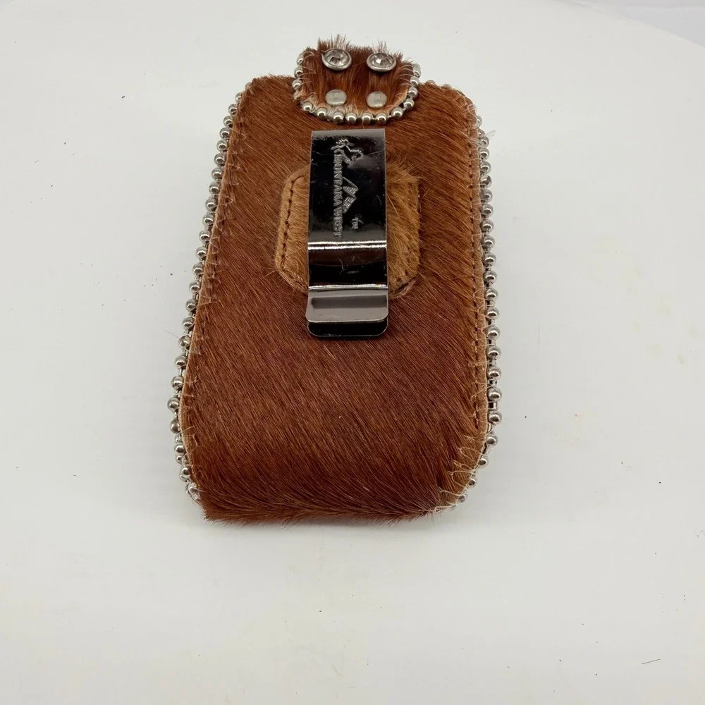 Montana West Phone Holster Small Brown Cowhide Rhinestone Y2K Western Clip